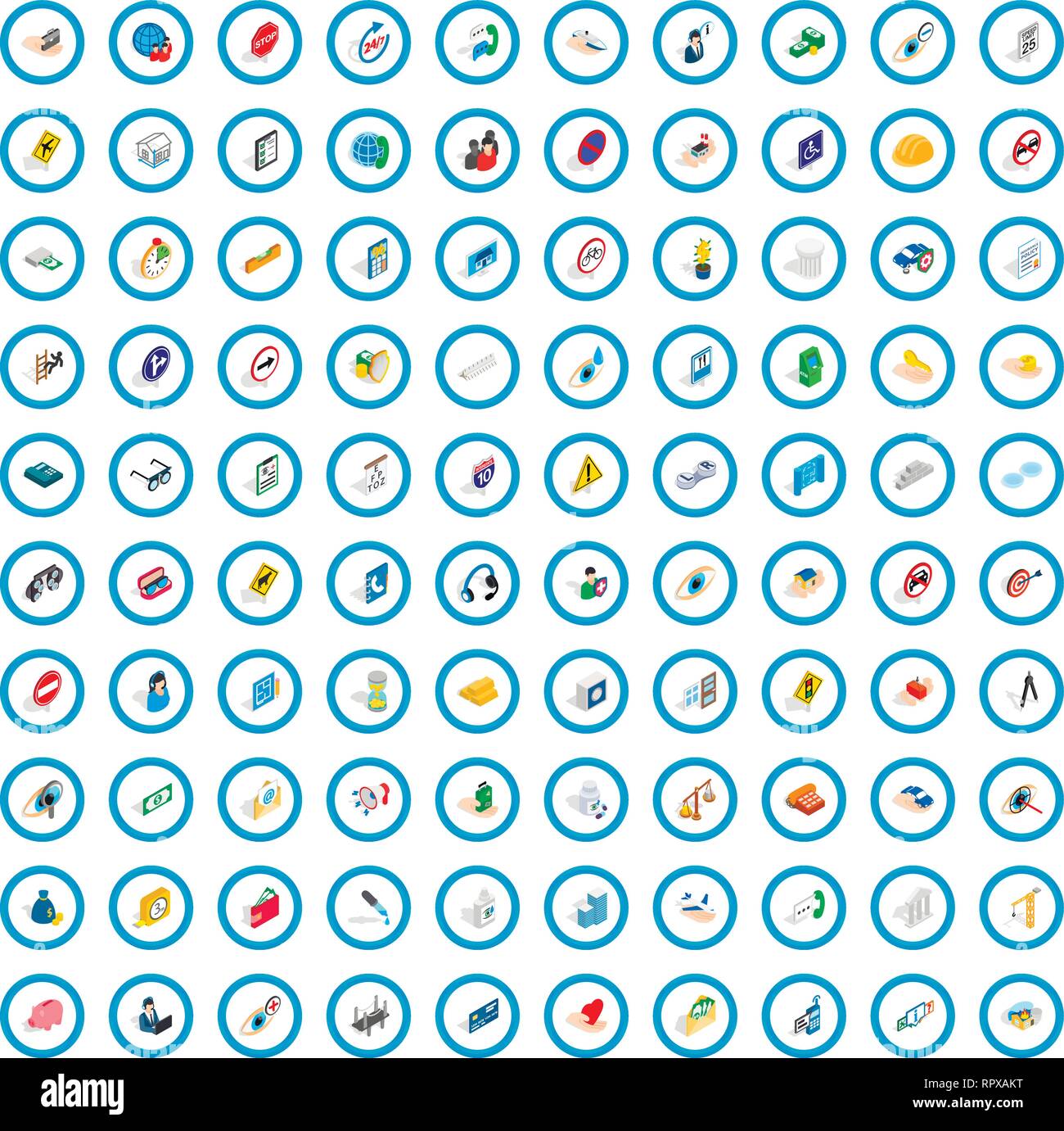 100 care icons set, isometric 3d style Stock Vector