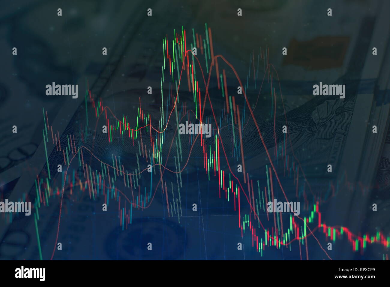 Technical price graph and indicator, red and green candlestick chart on ...