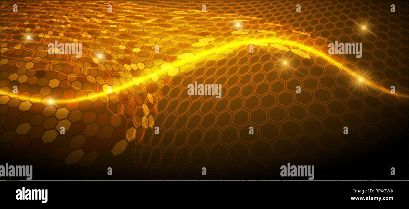 Glowing background with hexagon pattern surface. Network connection. Stock Vector