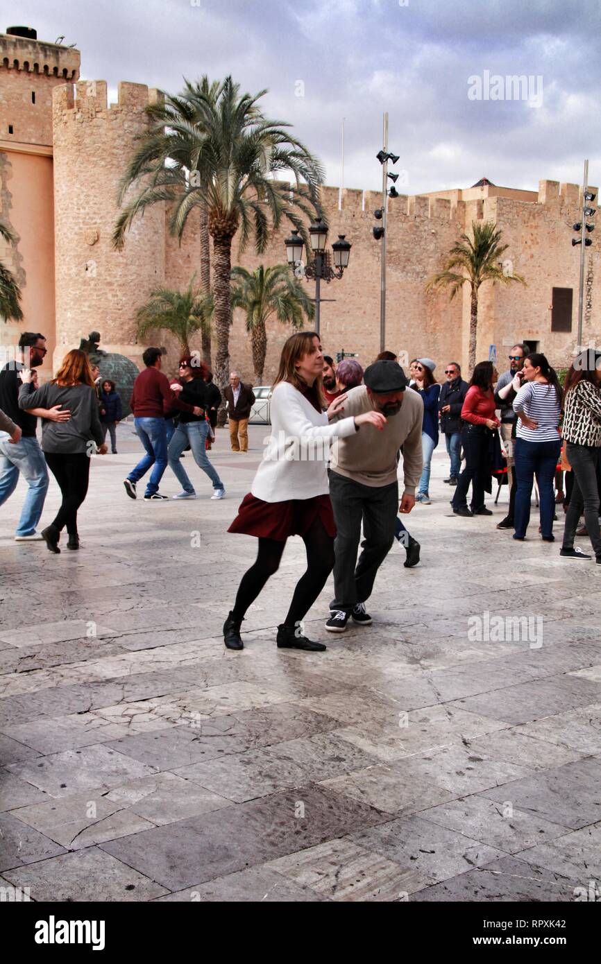 Elche, Alicante, Spain February 19, 2019 People enjoying and dancing