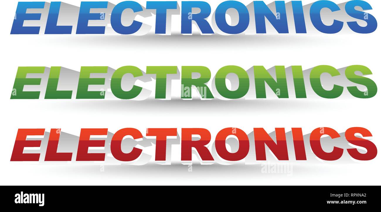 Electronics word in 3 colors. 3d Electronics word Stock Vector Image