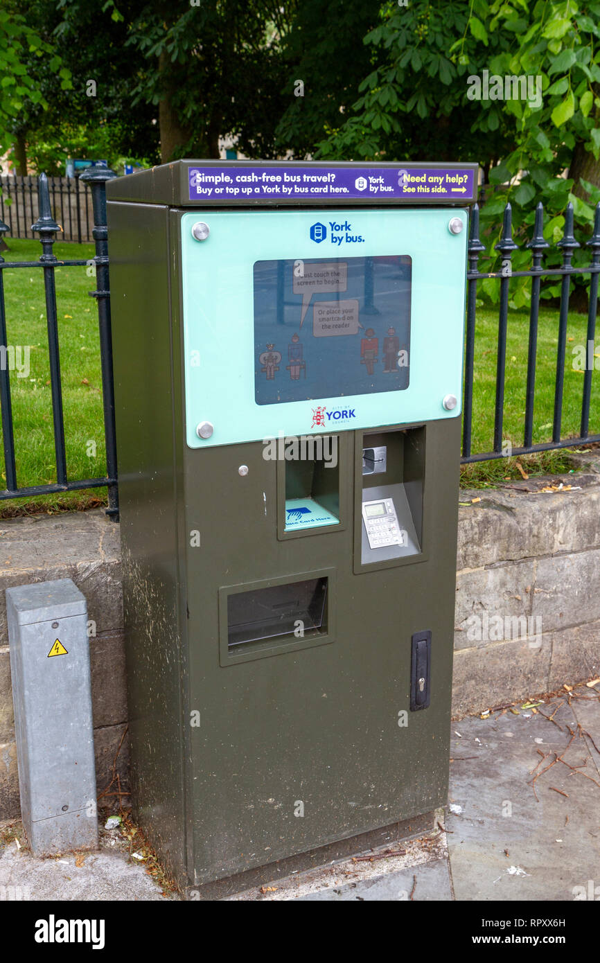An automated ticket machine for buses in the City of York, UK. Stock Photo