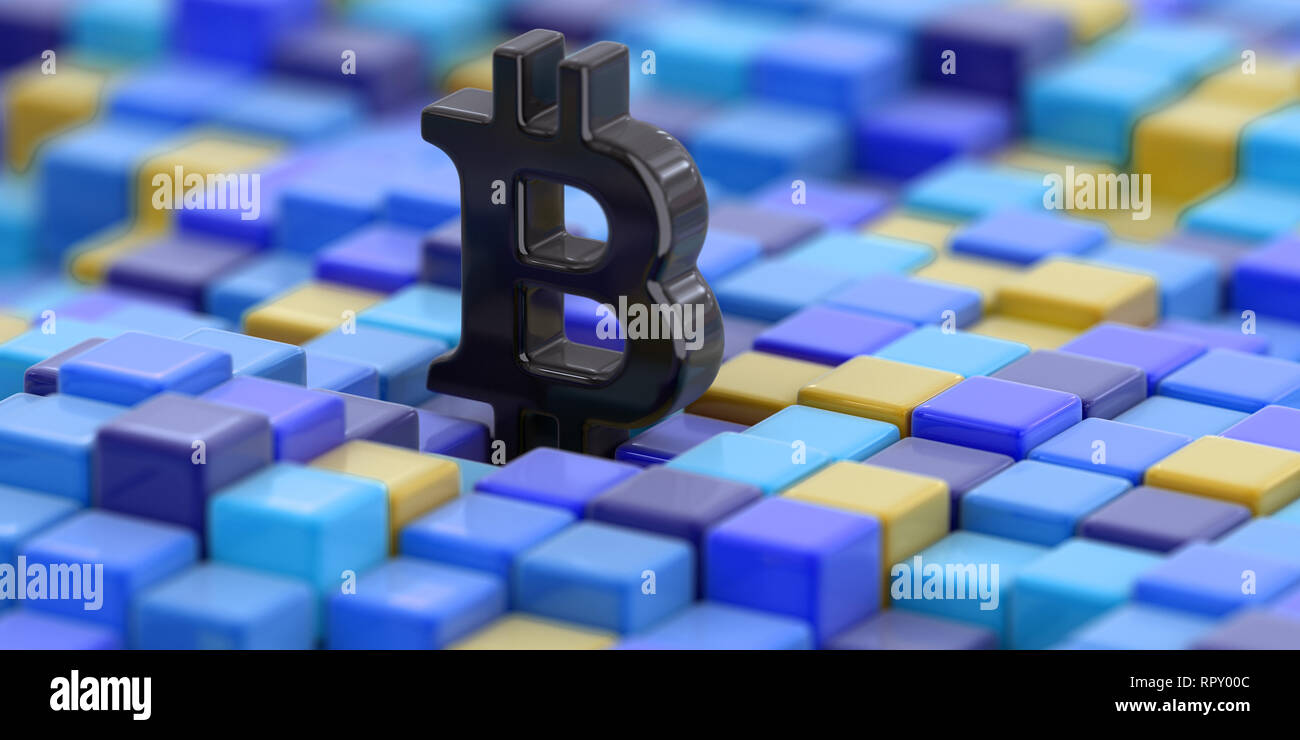 Abstract color cube block with Bitcoin sign Stock Photo