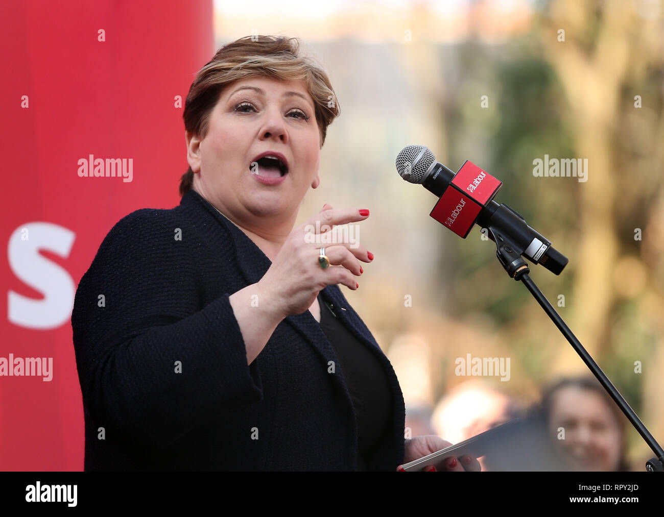 Emma Thornberry speaking at a rally at Voluntary Action in Beeston