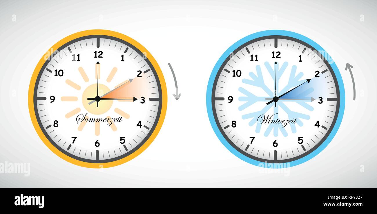 summer time and winter time clock daylight saving vector illustration EPS10 Stock Vector