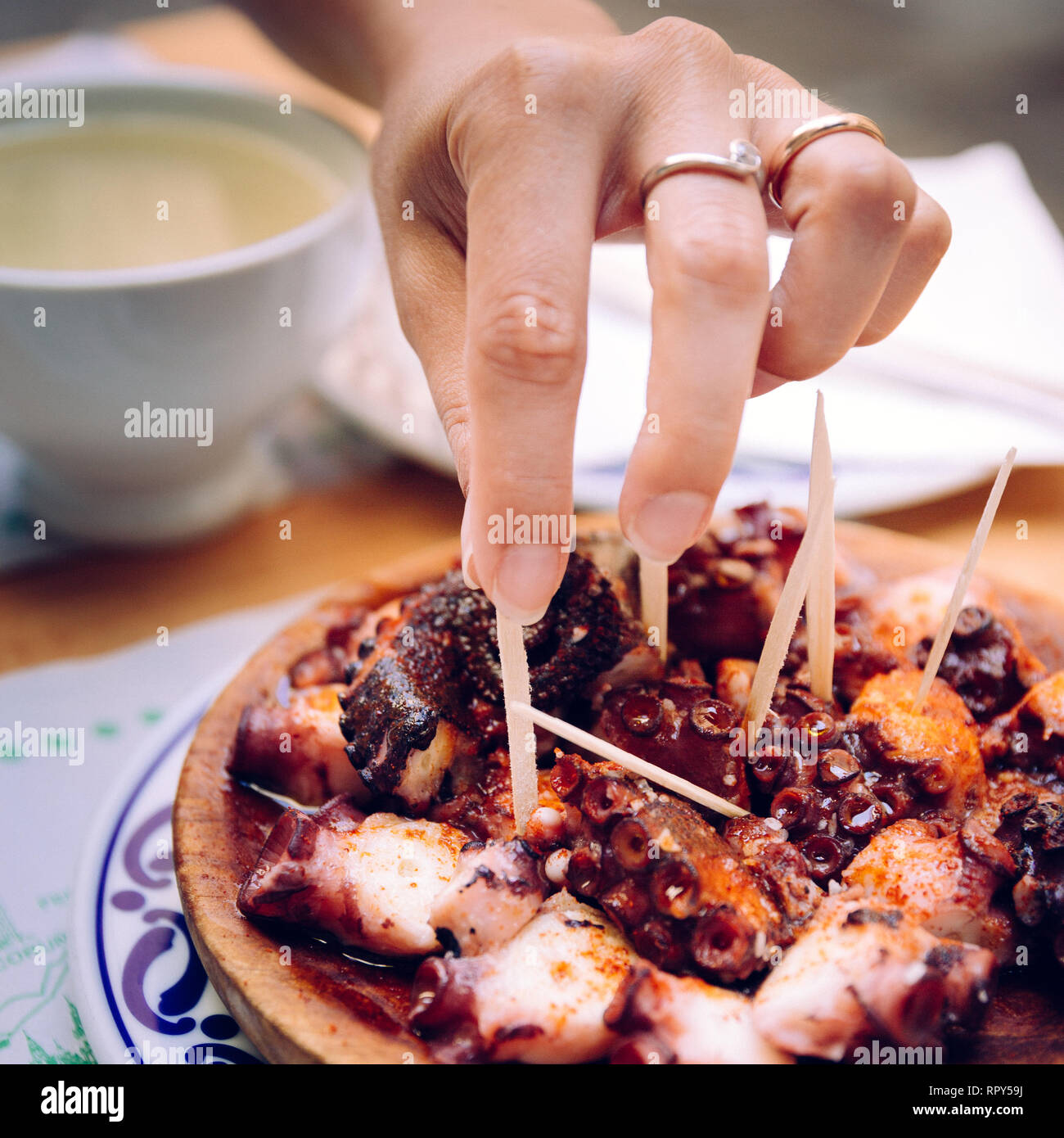 Octopus Galician Style with paprika. typical dish Stock Photo