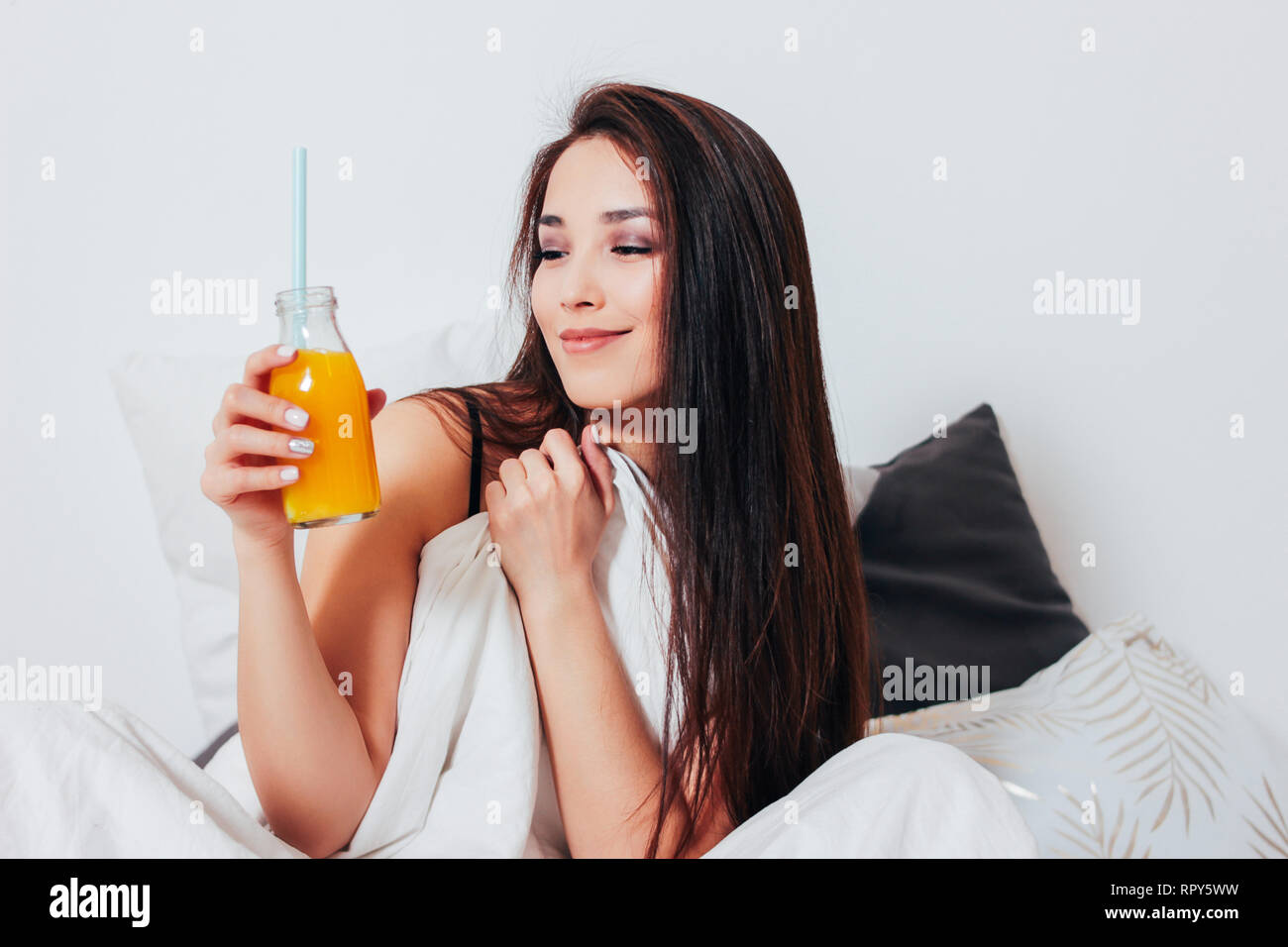Happy Smiling Beautiful Long Hair Asian Girl Young Woman Sitting