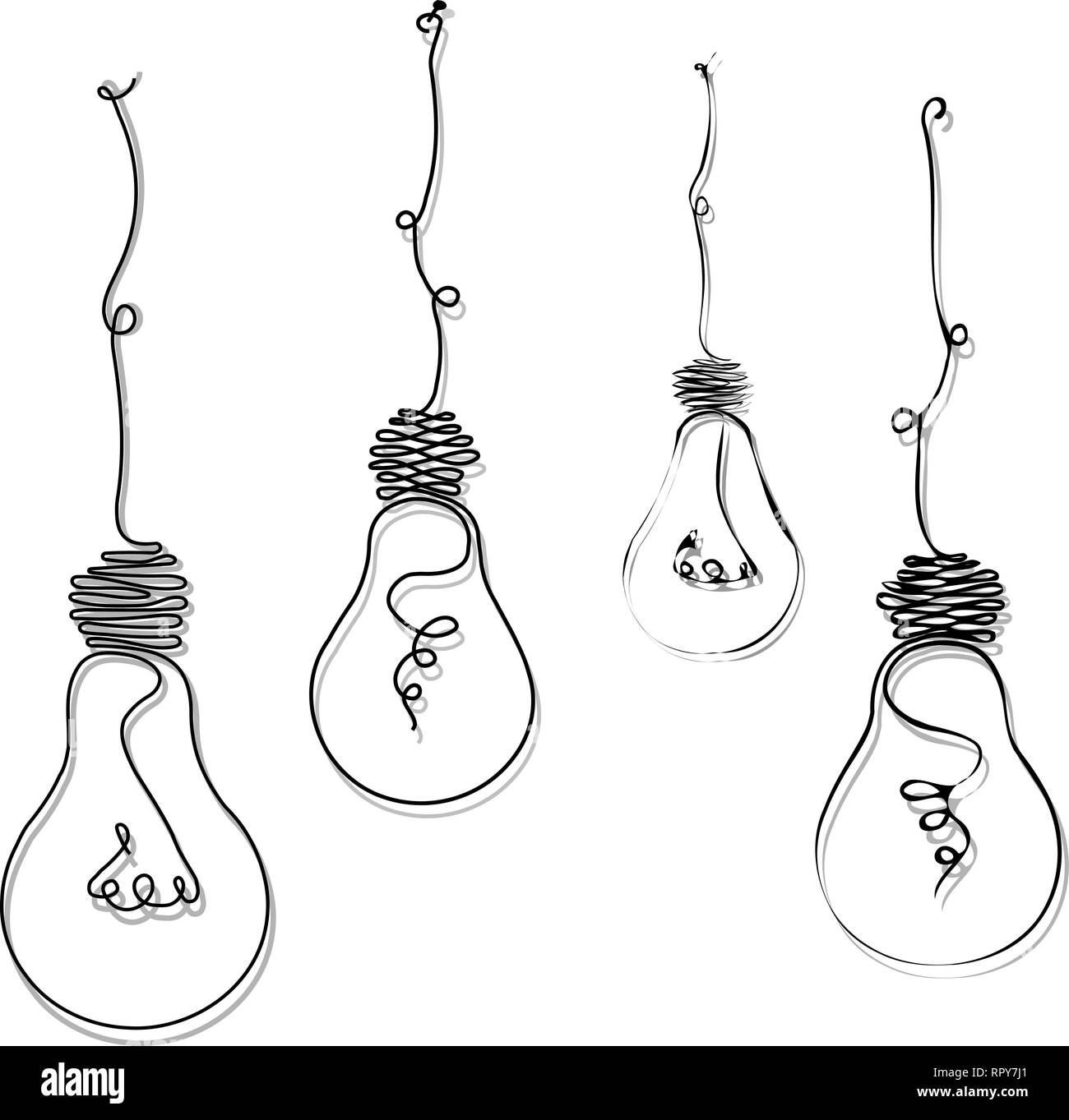 Stylish, drawn bulbs in the form of wires, for interior, design, advertising, ideas, icons. Vector sketch. Stock Vector