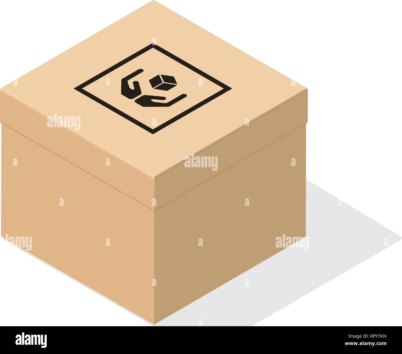 Cardboard box 3d in isometric style with flat shadow. Stock Vector