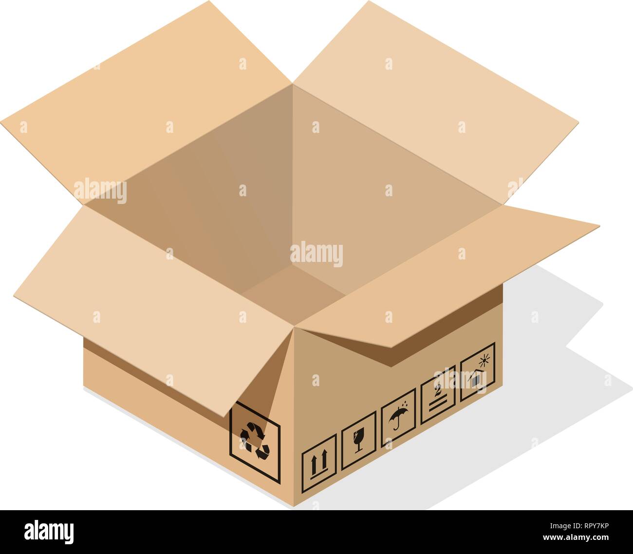 Open 3d cardboard box in isometric style with flat shadow. Plus a set ...