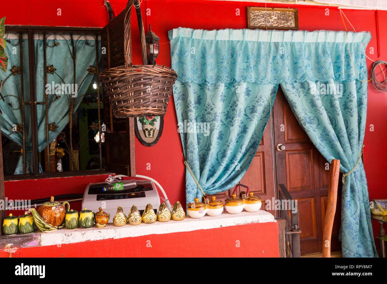 Entrance to a Small, Traditional Malaysian Home.  Melaka, Malaysia. Stock Photo