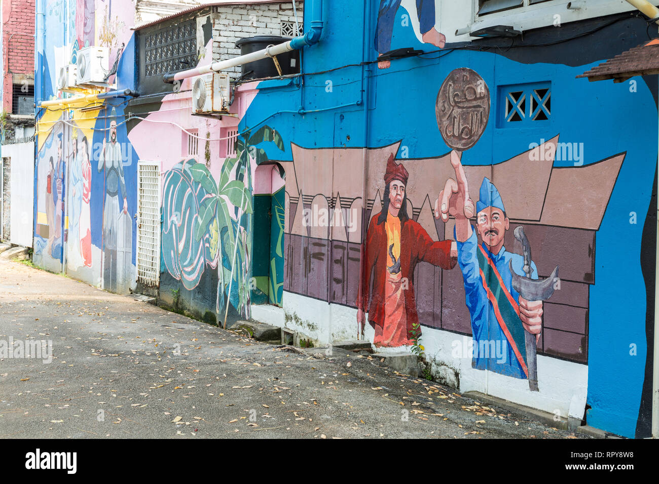Paintings on House Walls along the Melaka Riverwalk, Melaka, Malaysia