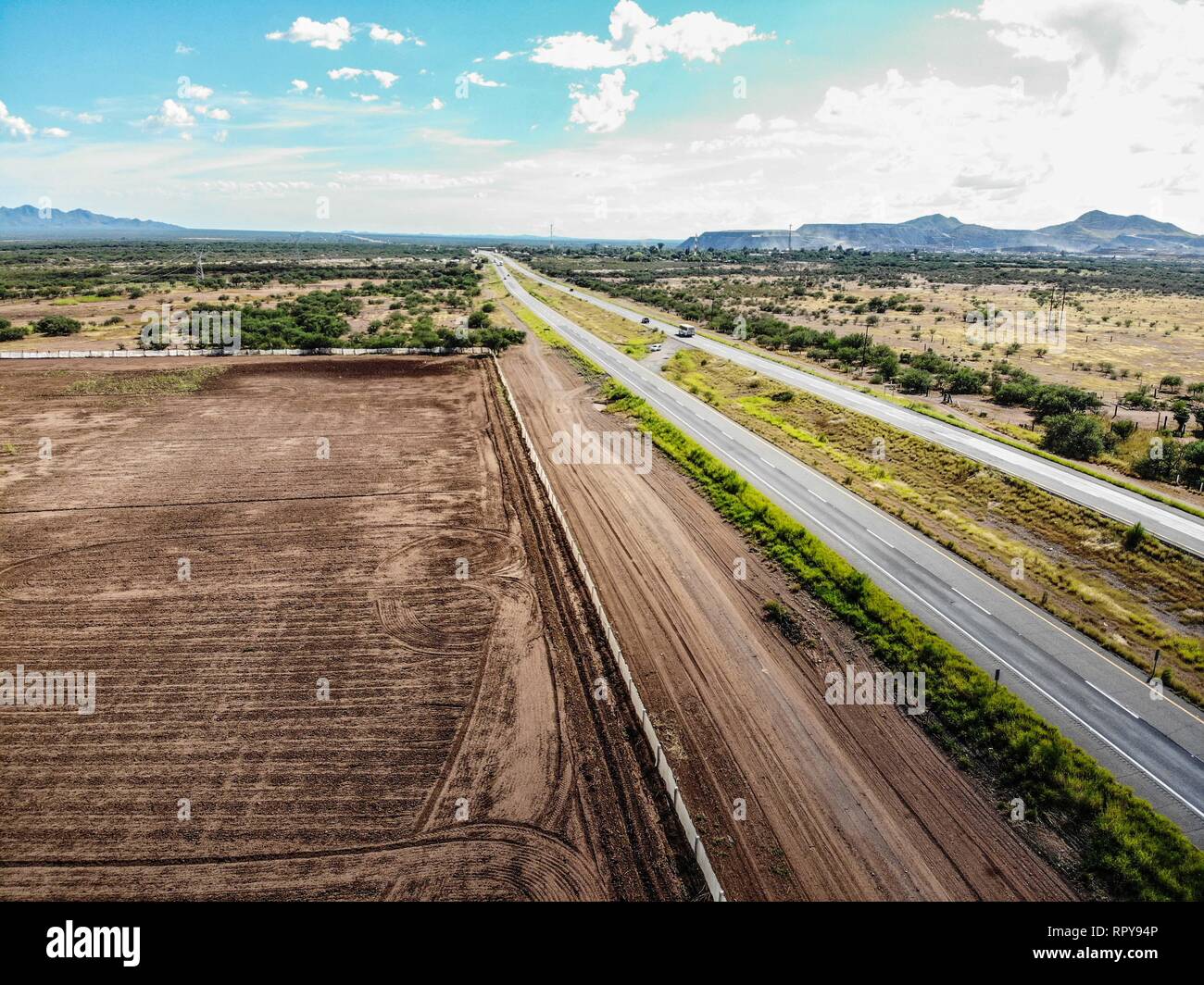 Aerial view of the surroundings of Santa Ana, Sonora, Mexico. landscape ...