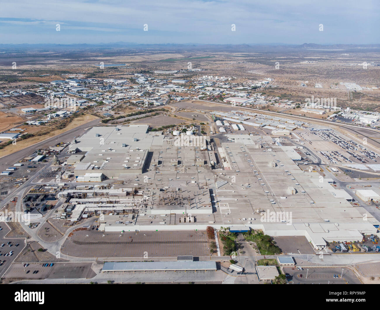 Aerial view of the Ford Motor Company automotive company in the Hermosillo industrial park. Automotive industry. Hermosillo Stamping and Assembly is a Stock Photo