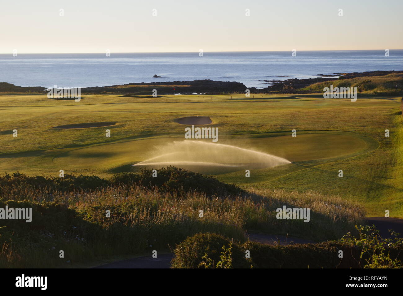Lawn Sprinkler Crail Golfing Society Golf Course on a Sunny Summers