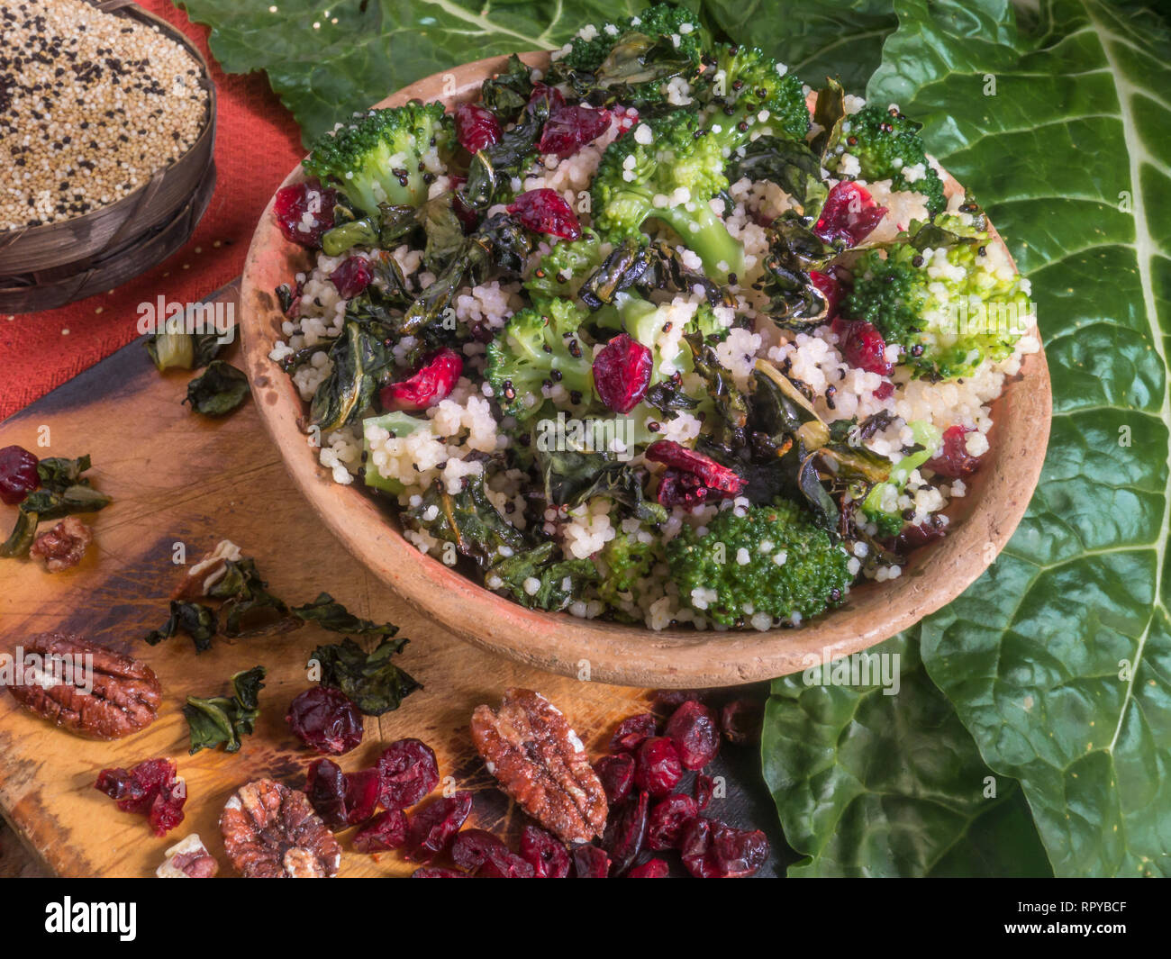 Crispy Kale Broccoli and Cous Cous Salad Landscape Format Stock Photo Alamy