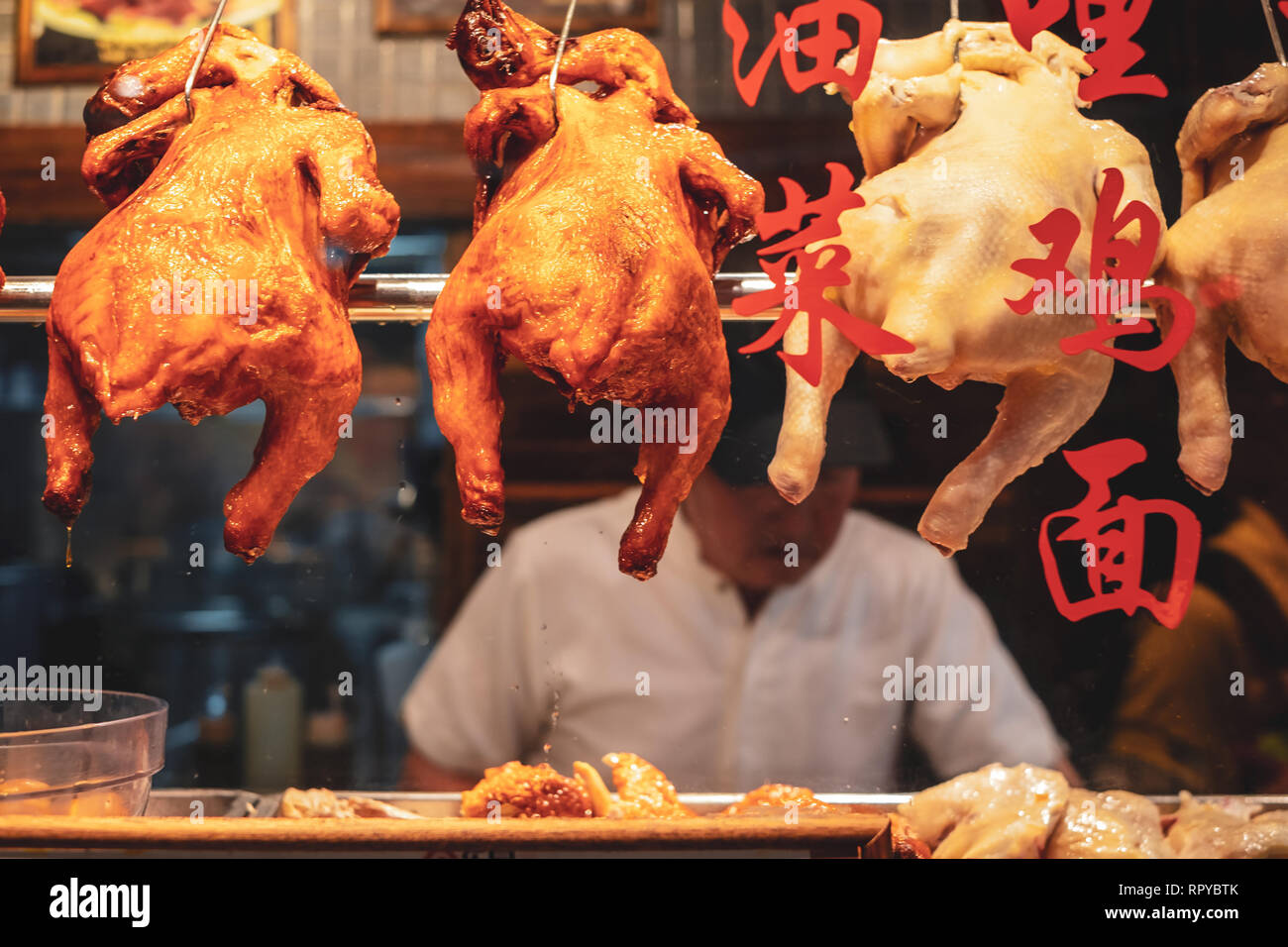 SINGAPORE  / June 2014 :  Typical roasted ducks in a chinese restaurant Stock Photo