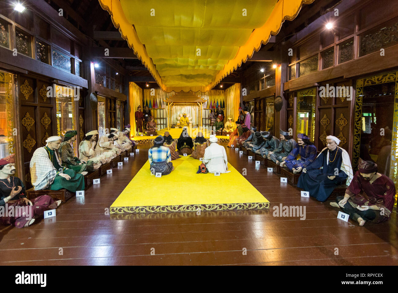 Audience Chamber in the Sultan's Palace Museum, Istana Kesultanan, Melaka, Malaysia. Stock Photo
