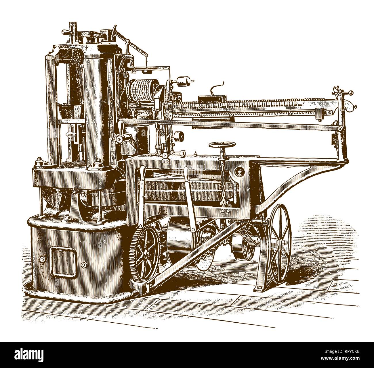 1815 Reference Machine Historic steel testing machine in side view (after an etching or ...