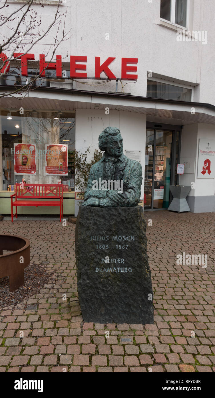Statue of Julius Mosen 1803 - 1867 by Dichter Dramaturg. Oldenburg. Lower Saxony. Germany. Stock Photo
