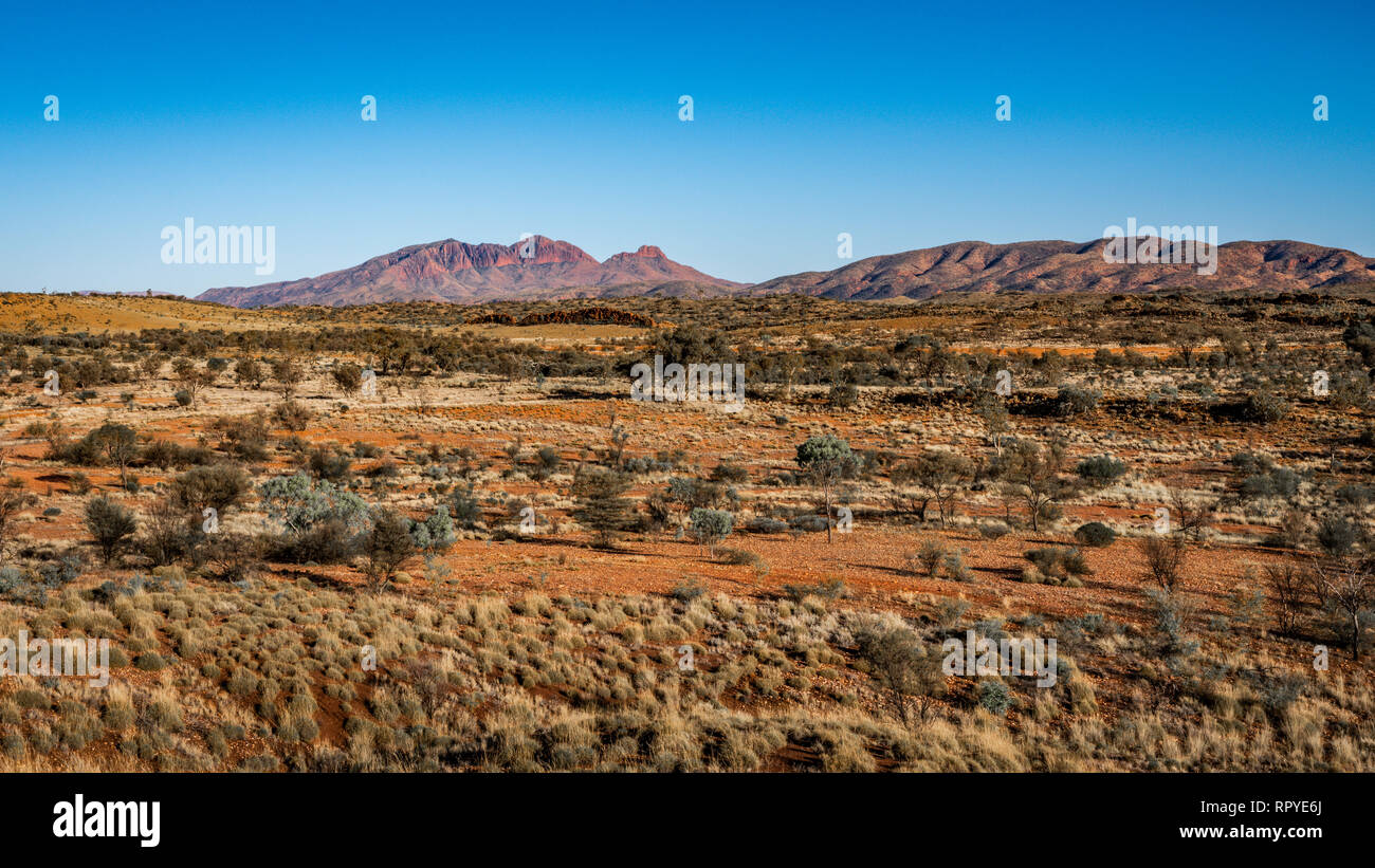 Red centre landscape with distant view of Mount Sonder in NT outback Australia Stock Photo