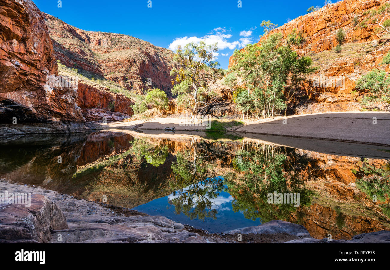 Scenic view of Ormiston gorge water hole in the West MacDonnell Ranges NT outback Australia Stock Photo