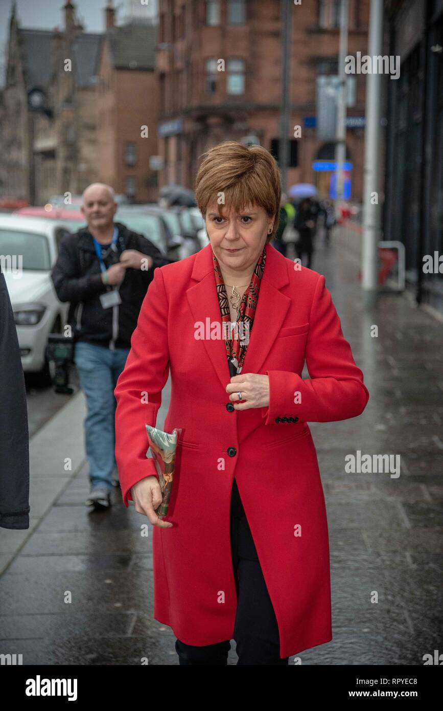 Nicola Sturgeon is seen leaving the protest and returning to her car. Protesters from all over Scotland took part in a protest against the changes in the state pension for women. WASPI (Women Against State Pension Injustice) and several other groups took to the streets in protest over it. Stock Photo