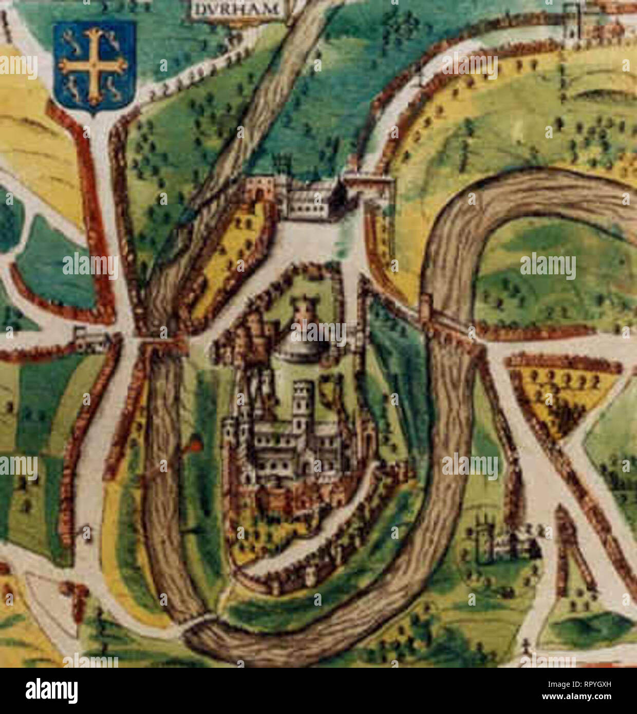 Durham City Centre Map A Map Of Durham, England From 1610, By The Famous Cartographer John Speed.  The Cathedral And Castle Are Shown, As Is The River Wear Which Surrounds  The City On Three Sides Stock