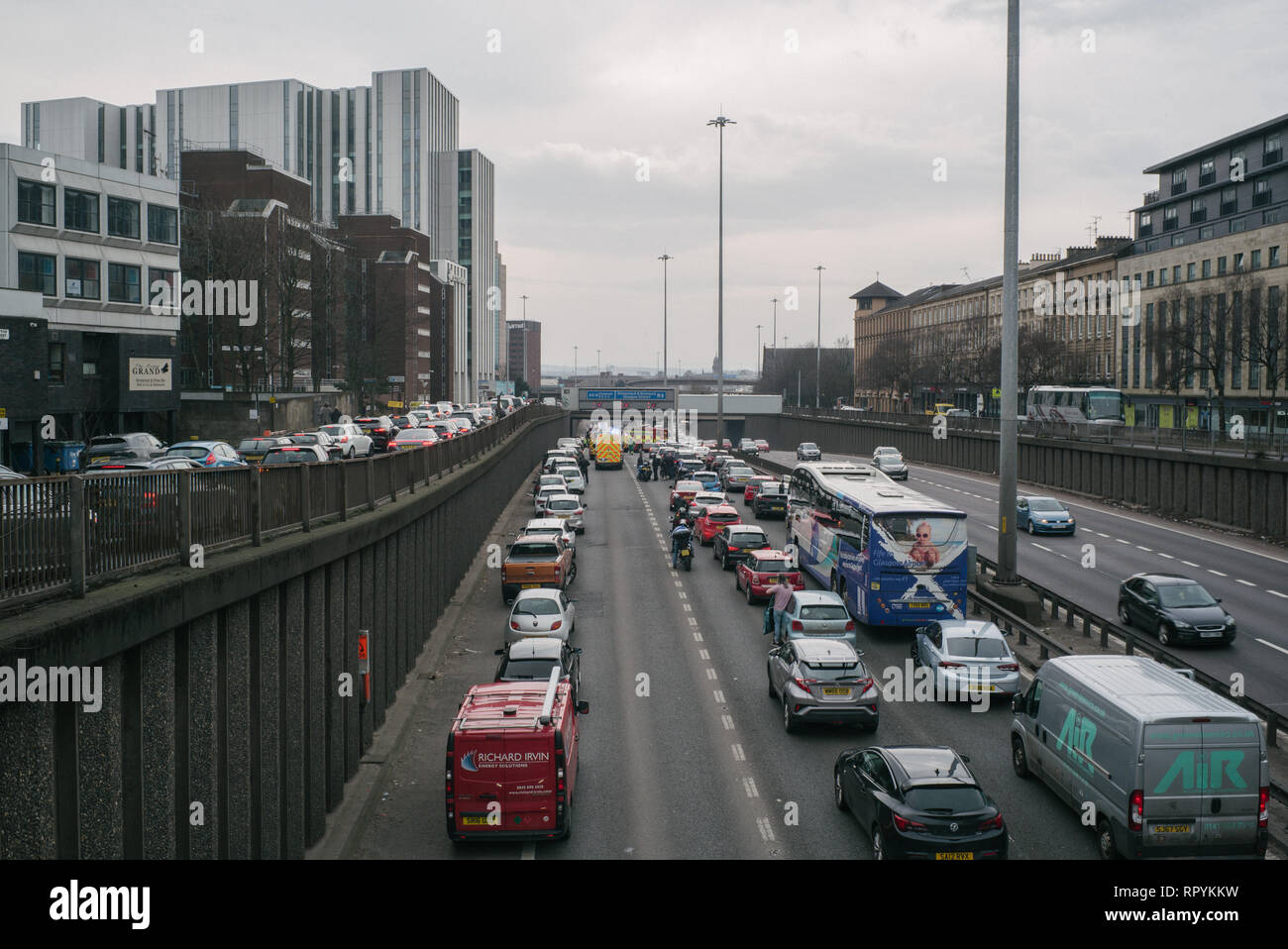 Road traffic accident on M8 Motorway at Charing Cross in Glasgow on