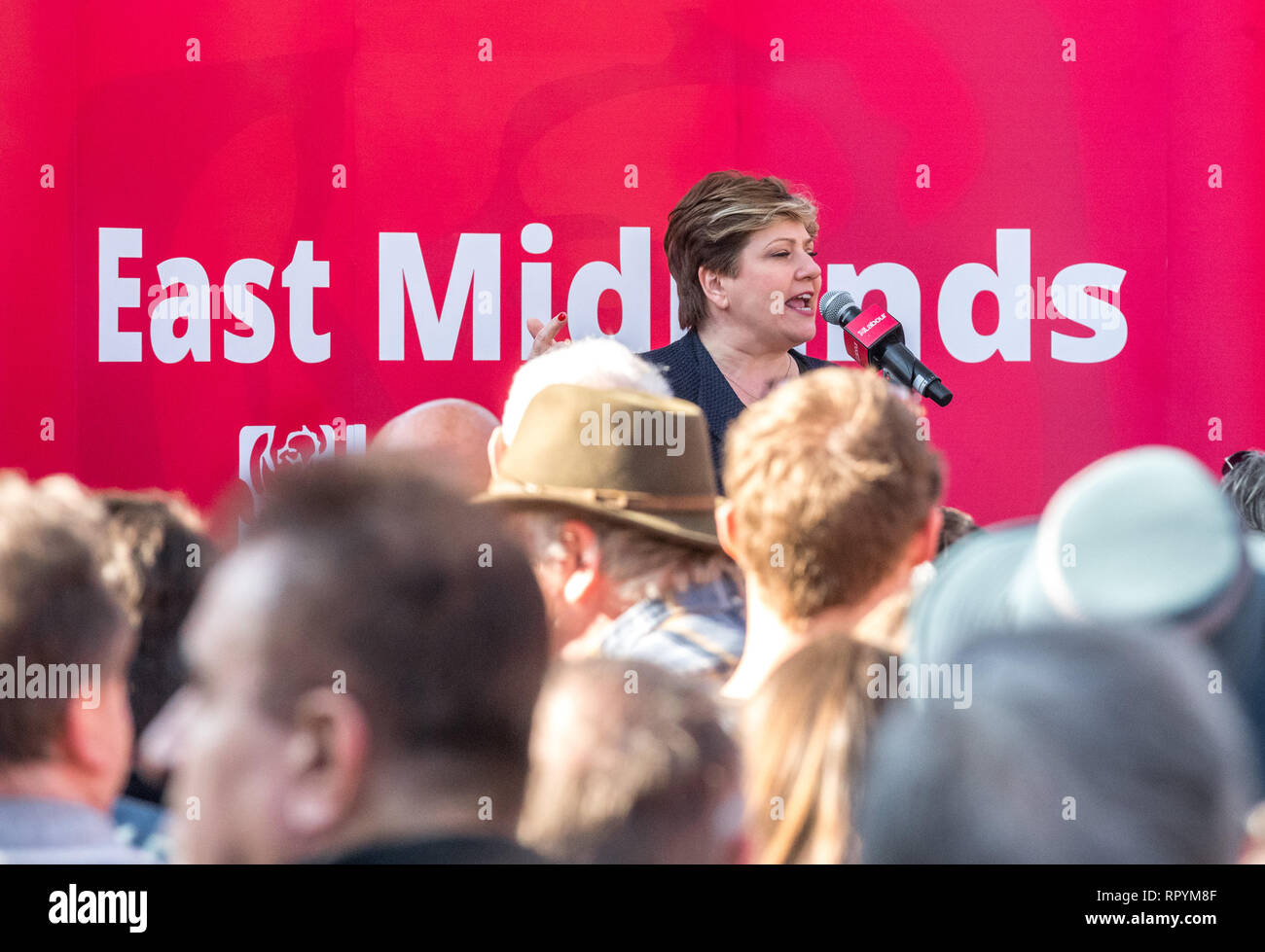 Emily Thornberry M.P. speaking on labour's plan for a fairer Britain at a rally in Beeston, Nottingham Stock Photo