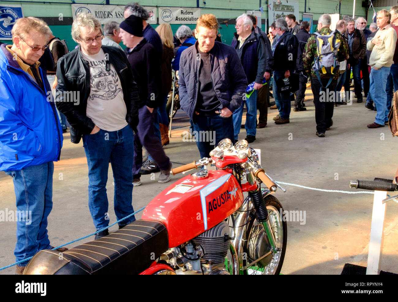 Shepton Mallet, Somerset, UK. 23rd Feb 2019 Motorcycle enthusiasts gather for the first day of the 39th Carol Nash Classic Motorcycle show. Trade stands and individuals showed off their two wheeled treasures. The phrase 'I had one like that' was overheard many times as the friendly and welcoming atmosphere revved up the nostalgia. ©Alamy Live News / Mr Standfast Credit: Mr Standfast/Alamy Live News Stock Photo
