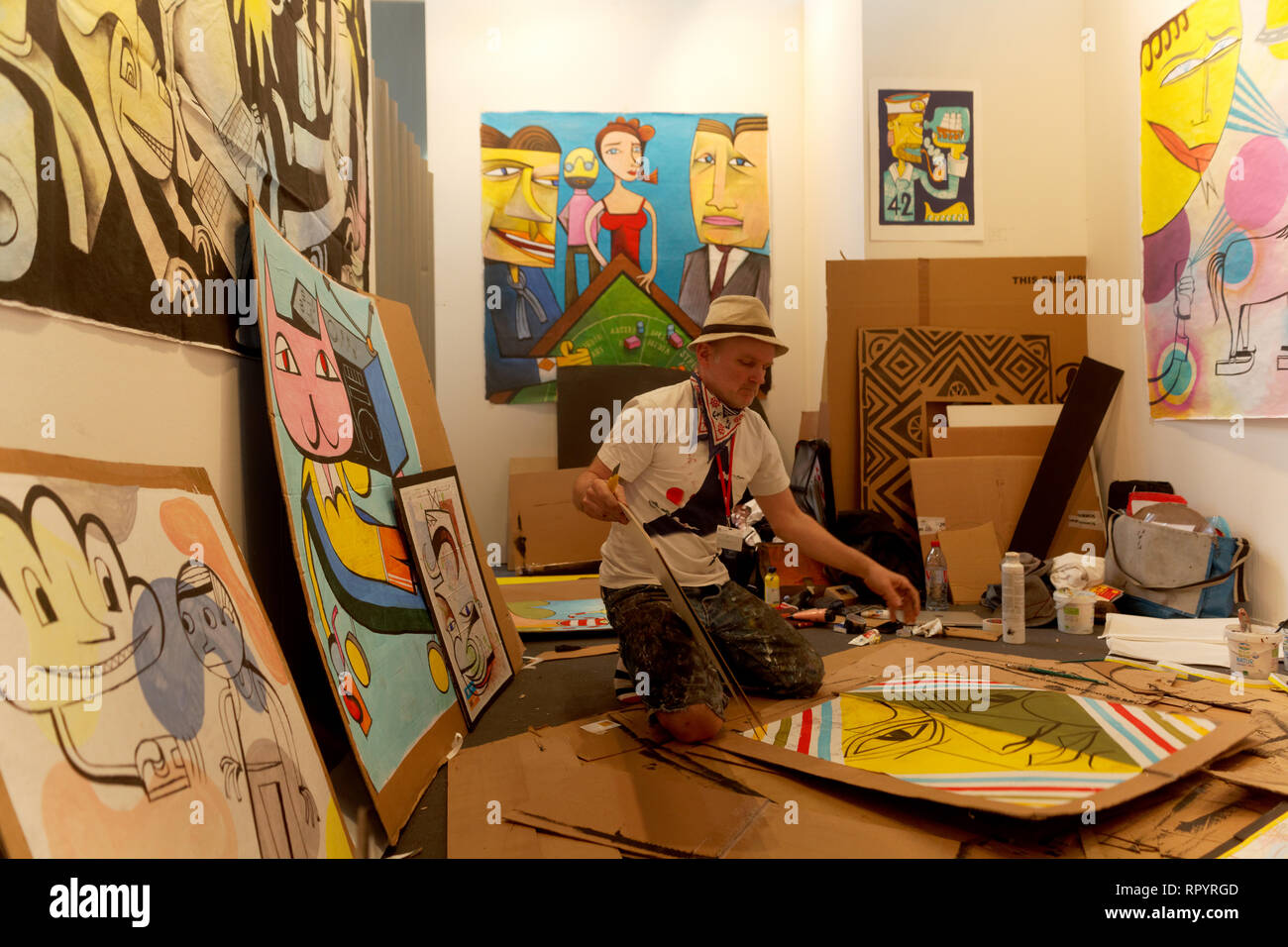 Karlsruhe, Germany. 23rd February, 2019. Jim Avignon, german Pop Art Painter at the 16th ART Karlsruhe exhibition for modern classical and contemporary art 2019 Credit: Michael Liebrecht/Alamy Live News Stock Photo