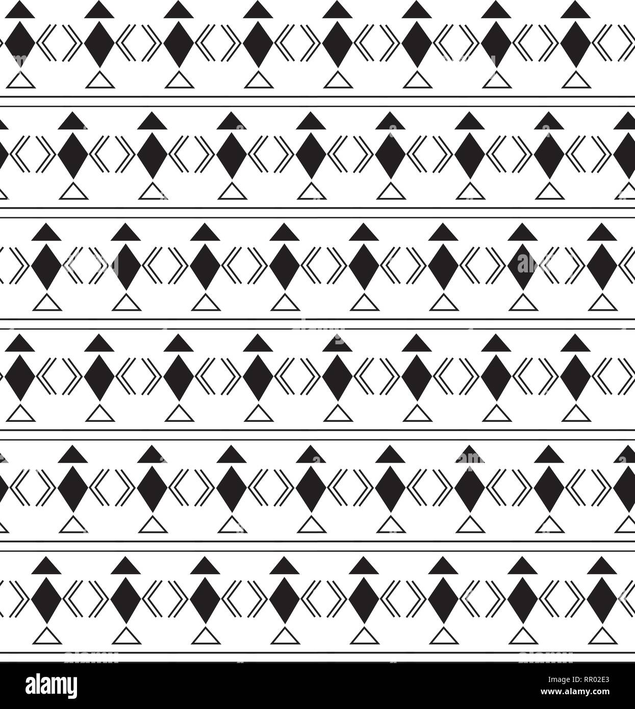 geometric pattern with rhombus, triangle and linear elements, black on white background Stock Vector