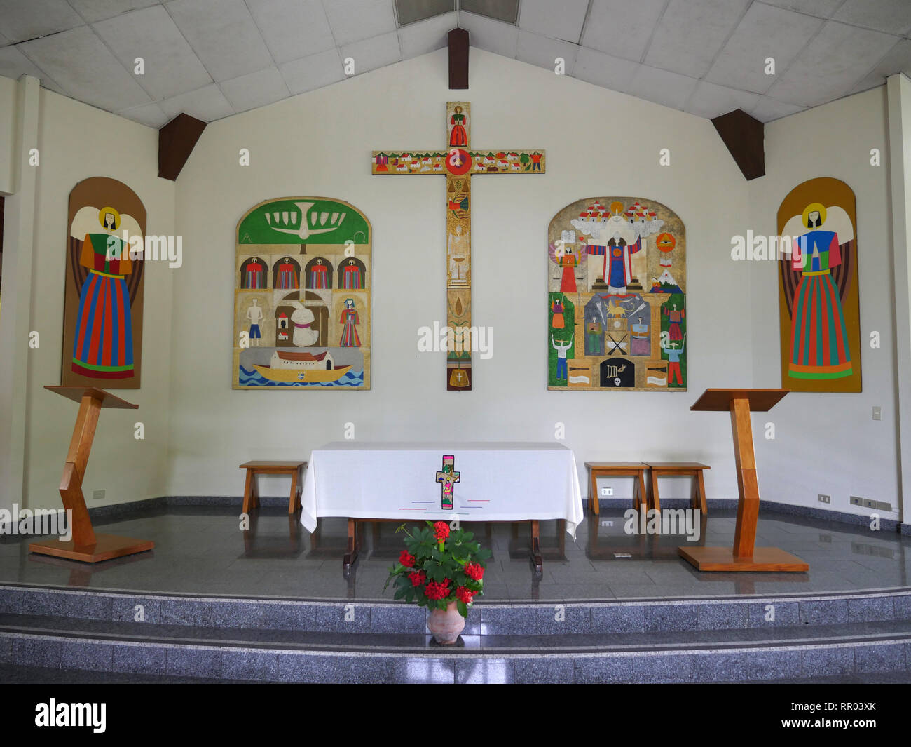 El Salvador 2017  The UCA, University of Central America, San Salvador. Details of altar of chapel. Stock Photo