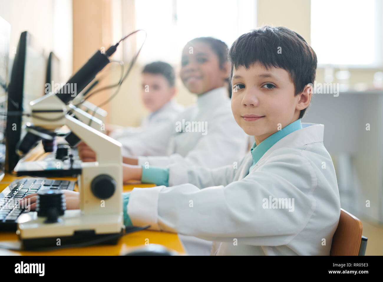 Schoolboy at lesson Stock Photo