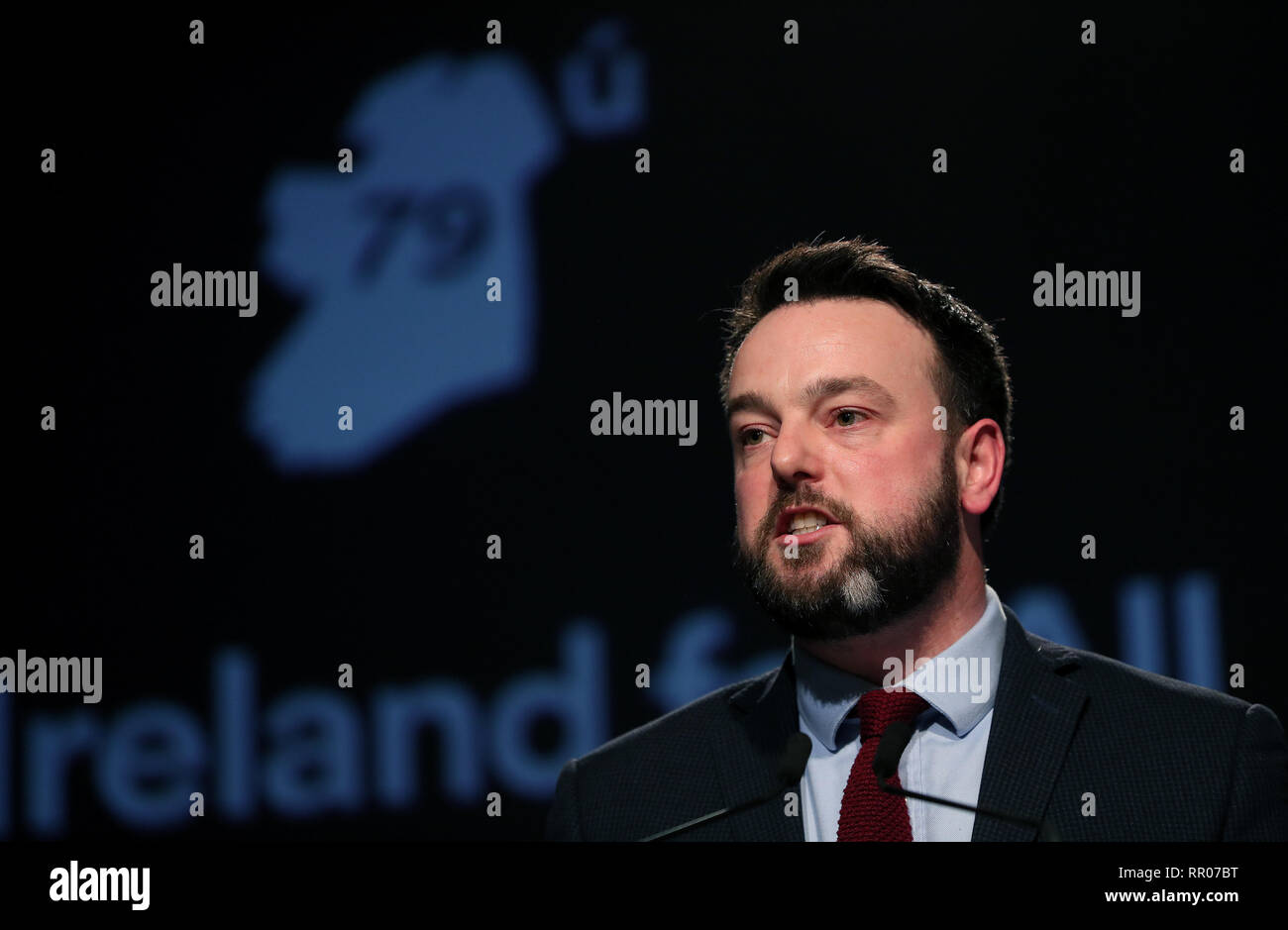 SDLP leader Colum Eastwood (centre) speaking at the Fianna Fail annual conference at the Citywest Hotel in Dublin. Stock Photo