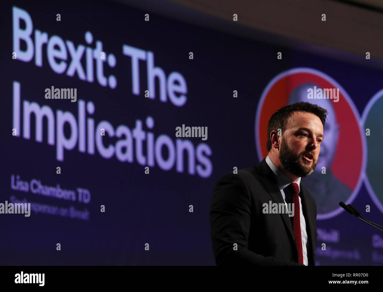 SDLP leader Colum Eastwood (centre) speaking at the Fianna Fail annual conference at the Citywest Hotel in Dublin. Stock Photo