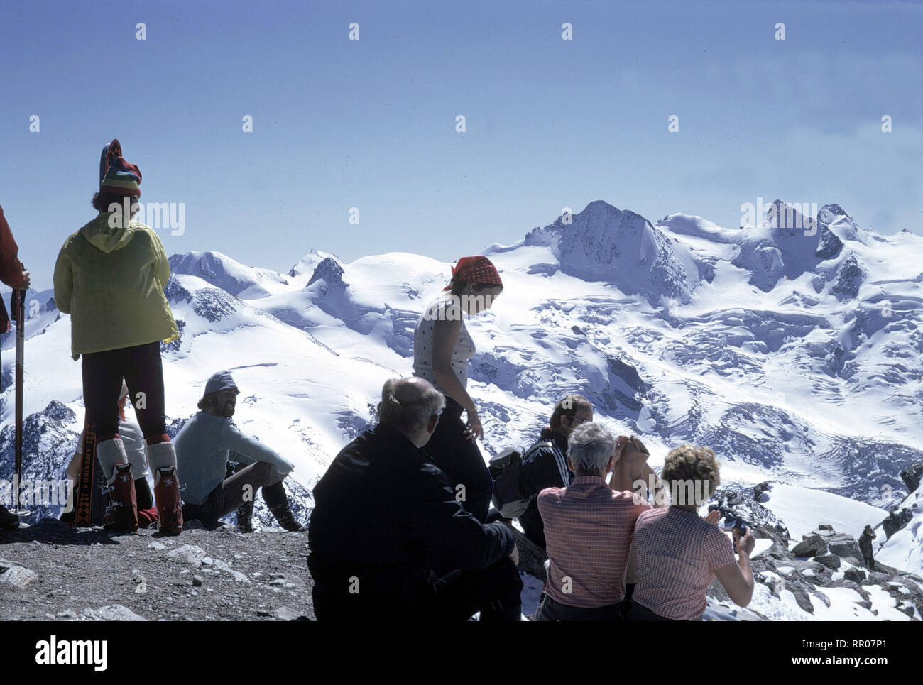 Schweiz - Alpenwanderer / Überschrift: Schweiz Stock Photo