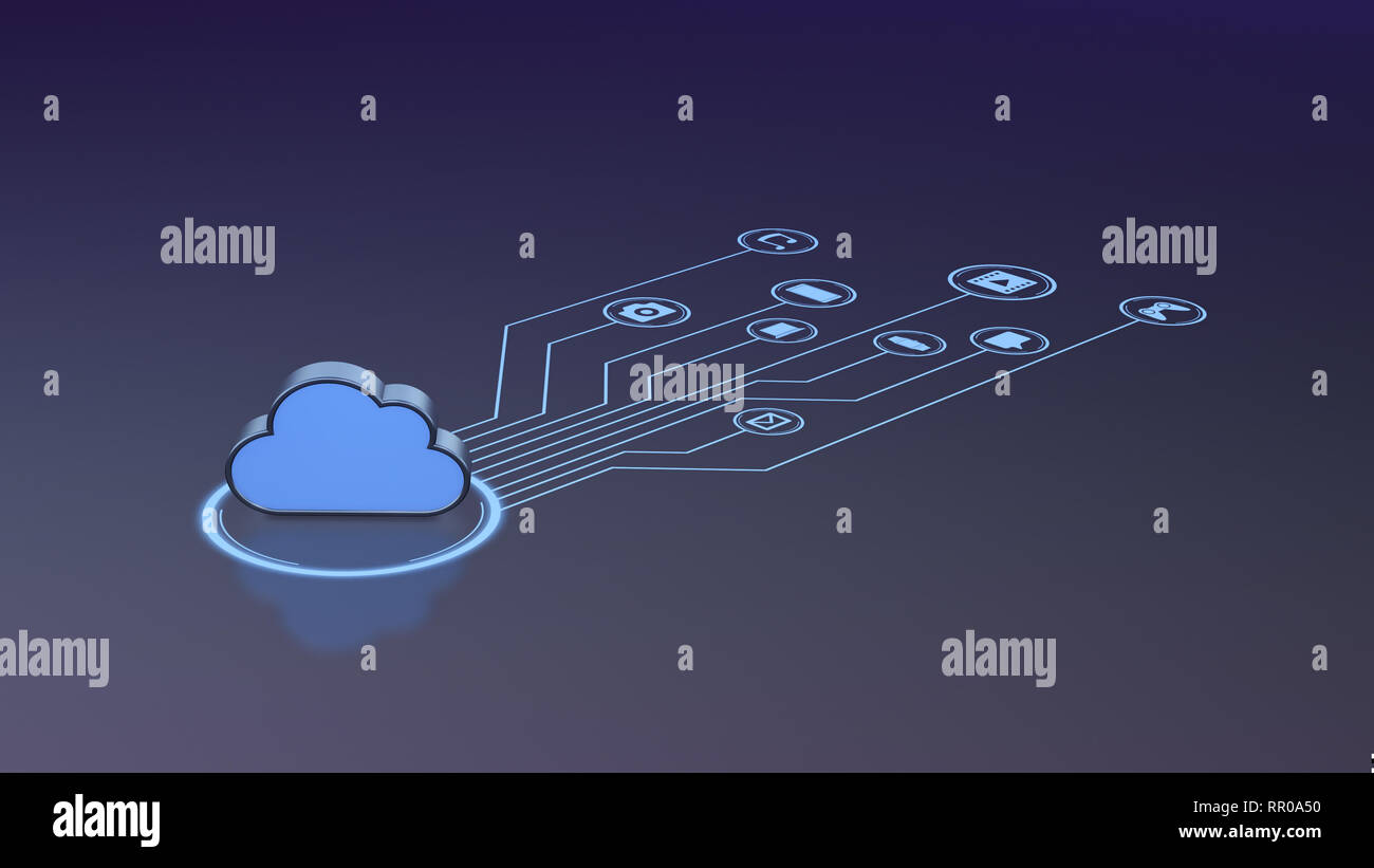 cloud connected to icons, concept of cloud computing (3d render) Stock Photo