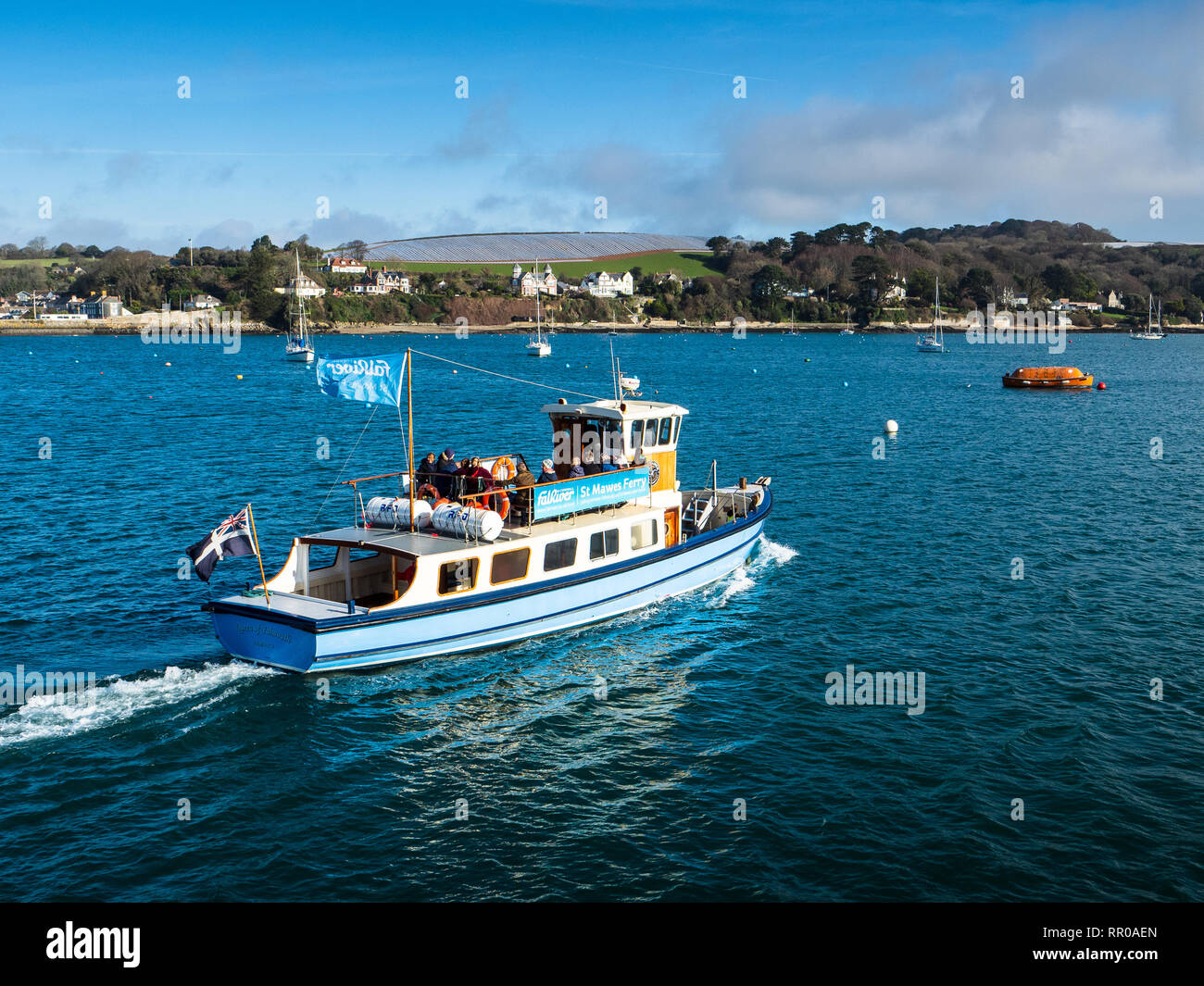 Falmouth St Mawes Ferry Queen of Falmouth departing from Falmouth Quay into the River Fal Stock Photo
