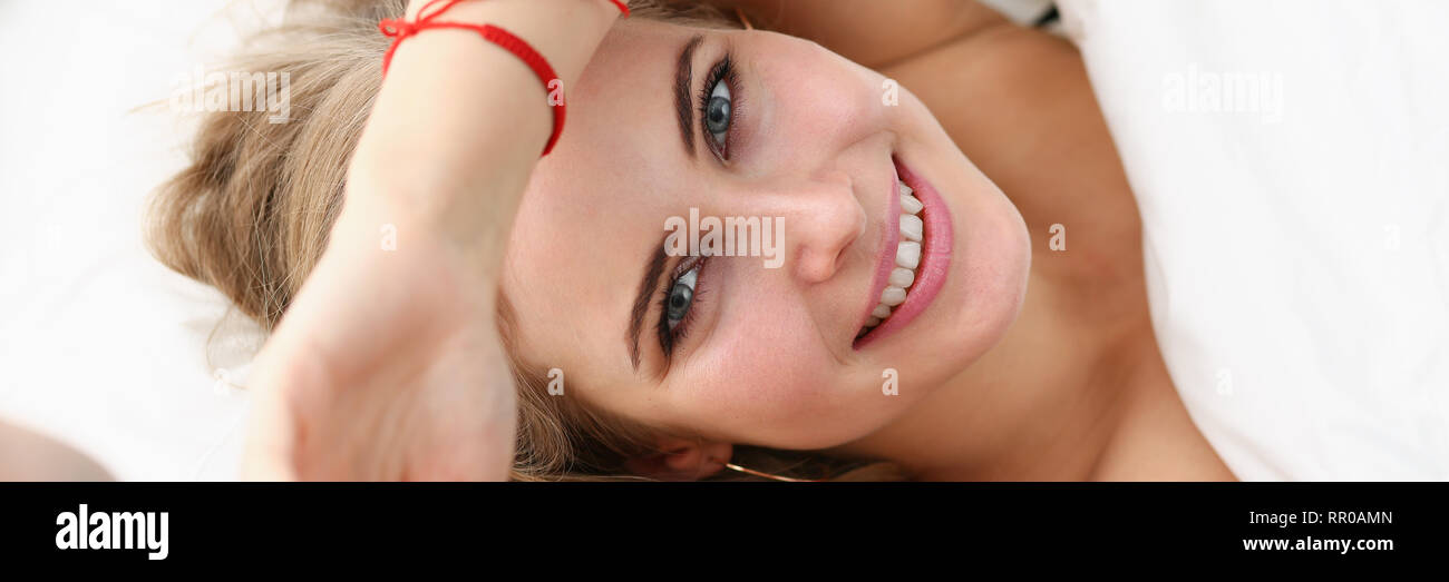 Young Beautiful Woman Waking Up In The Morning Stock Photo Alamy