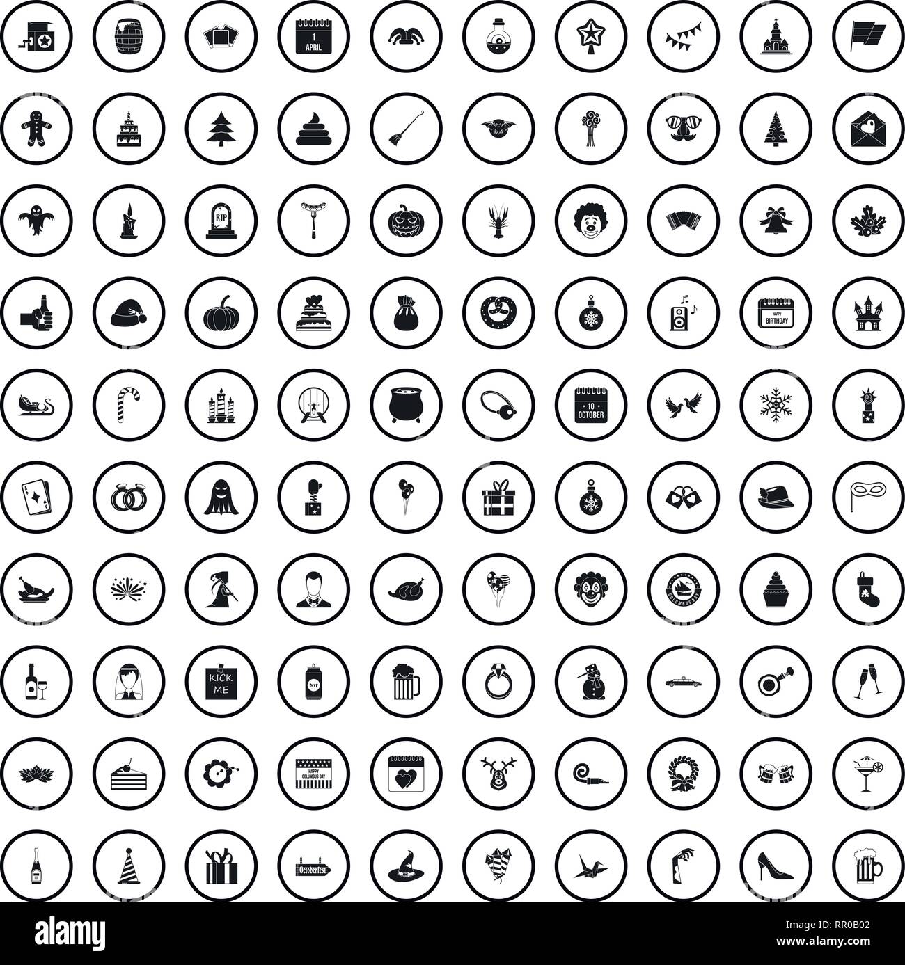 100 holidays icons set in simple style Stock Vector