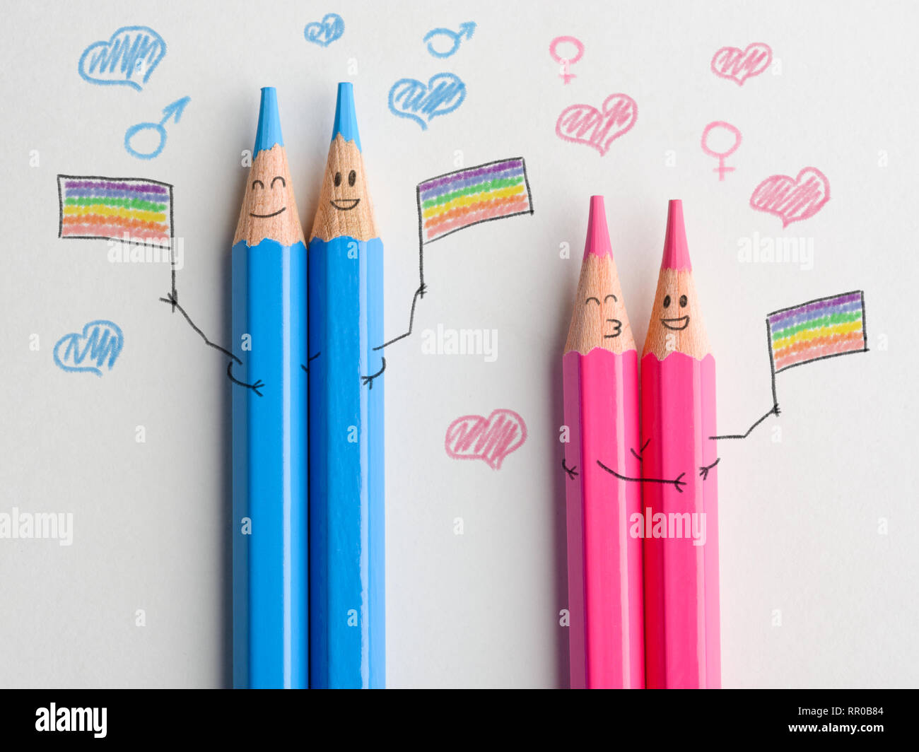 Happy gay and lesbi couples Stock Photo