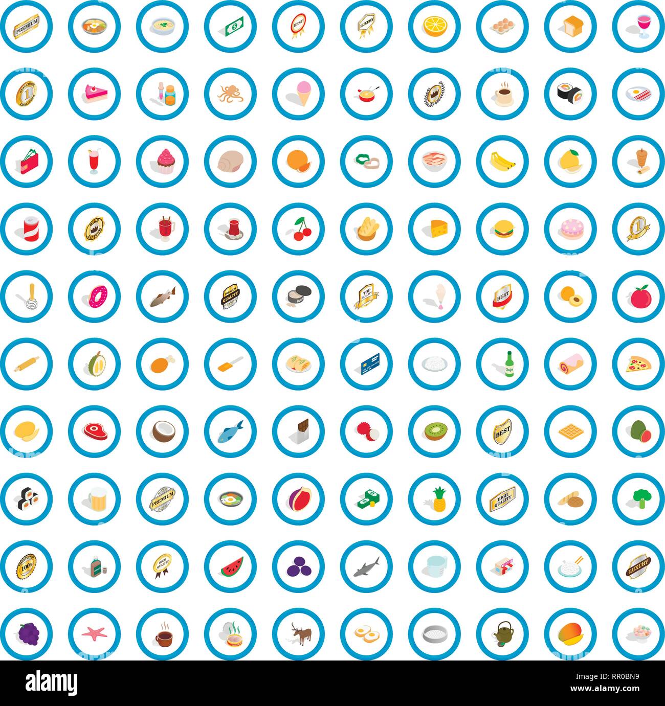 100 chef icons set, isometric 3d style Stock Vector