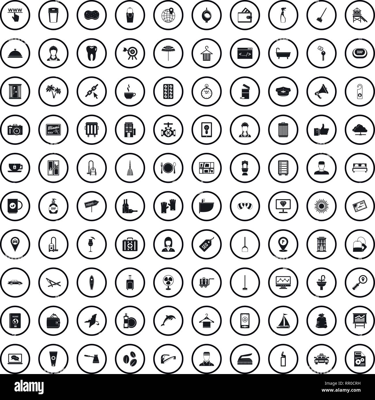 100 hotel services icons set, simple style  Stock Vector