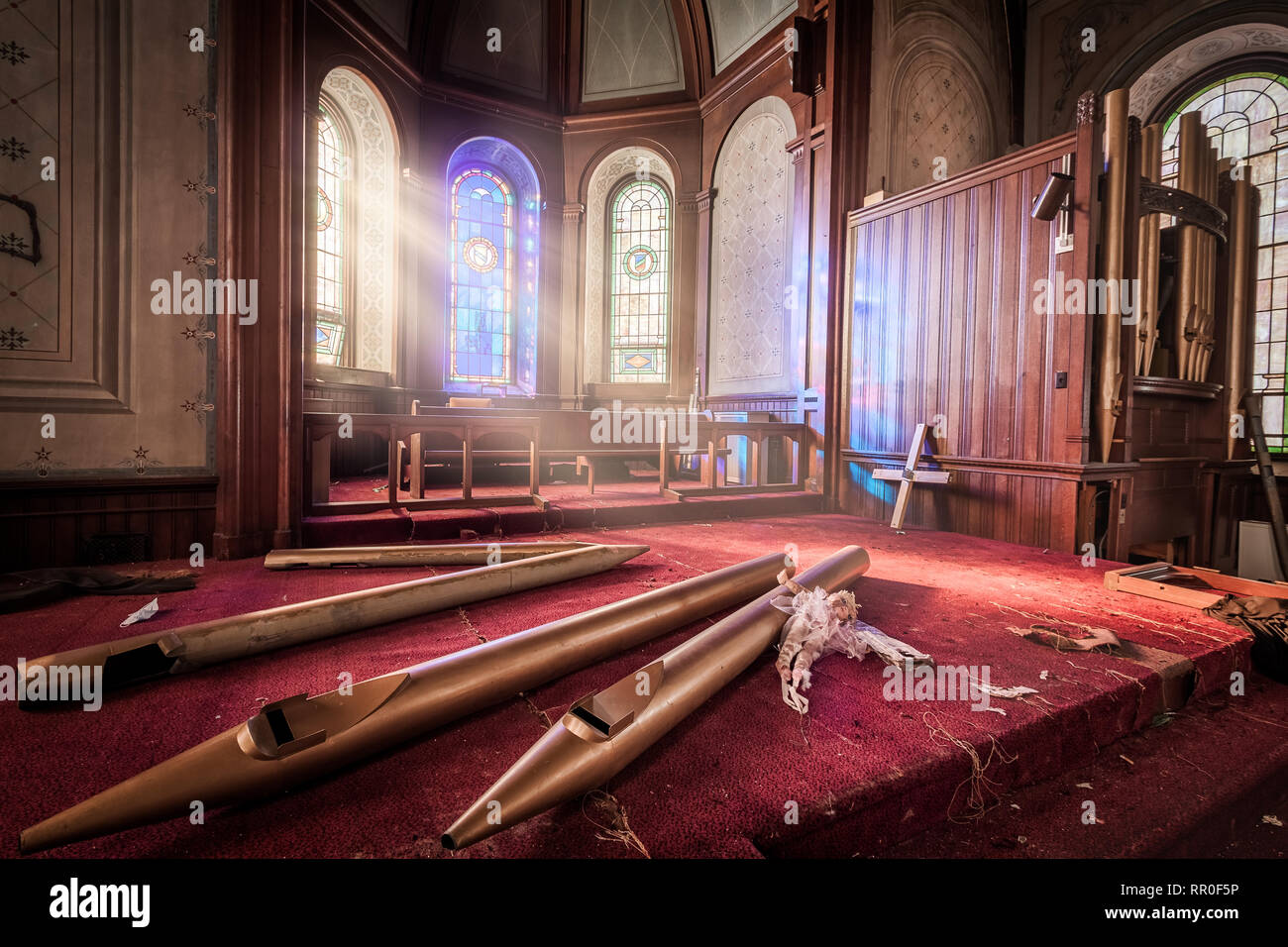 Chapel of an abandoned psychiatric hospital Stock Photo