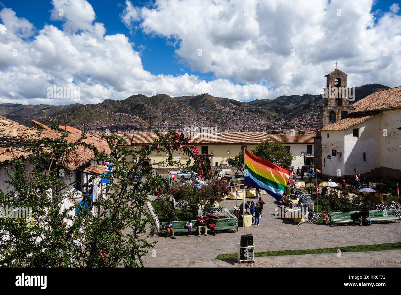 Beautiful colors of the Wiphala - Cusco, Peru Stock Photo