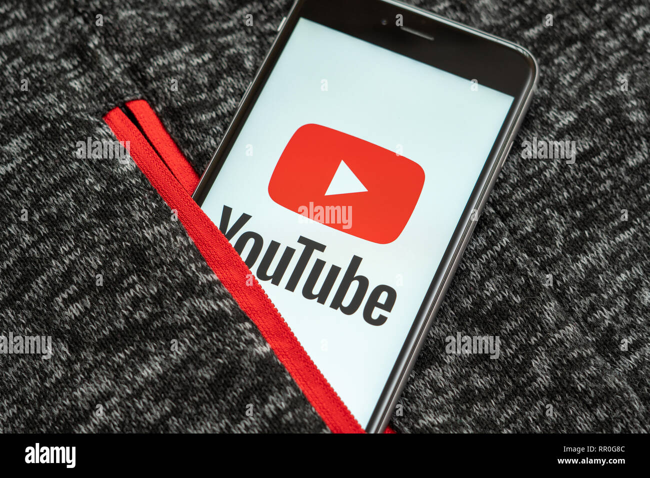 Black Phone With Red Logo Of Social Media Youtube On The Screen Social Media Icon Sport Clothing Background Stock Photo Alamy