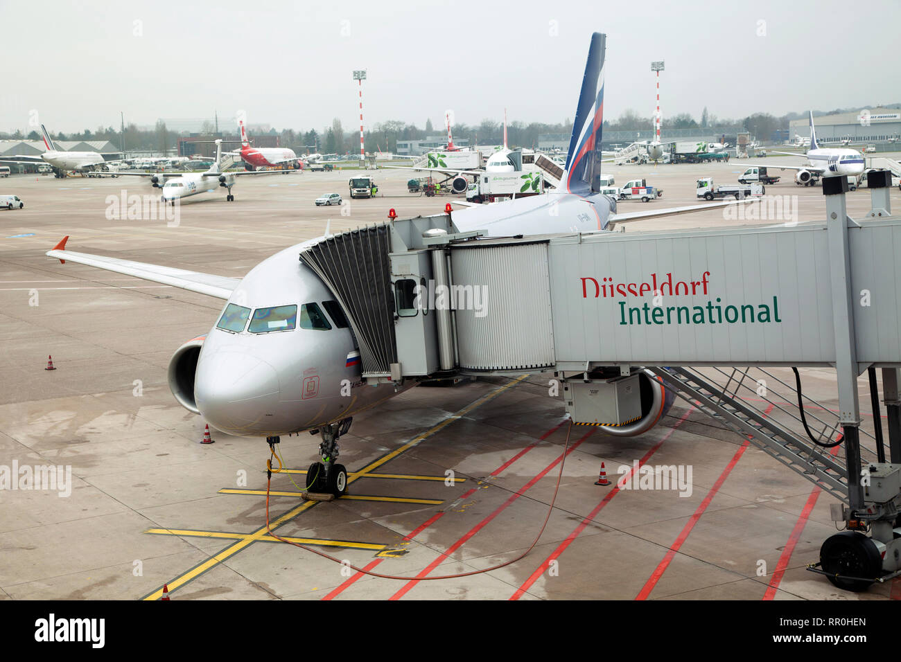Aircraft Airbus A319 of Aeroflot airline boarding at the airport in Dusseldorf city, Germany Stock Photo