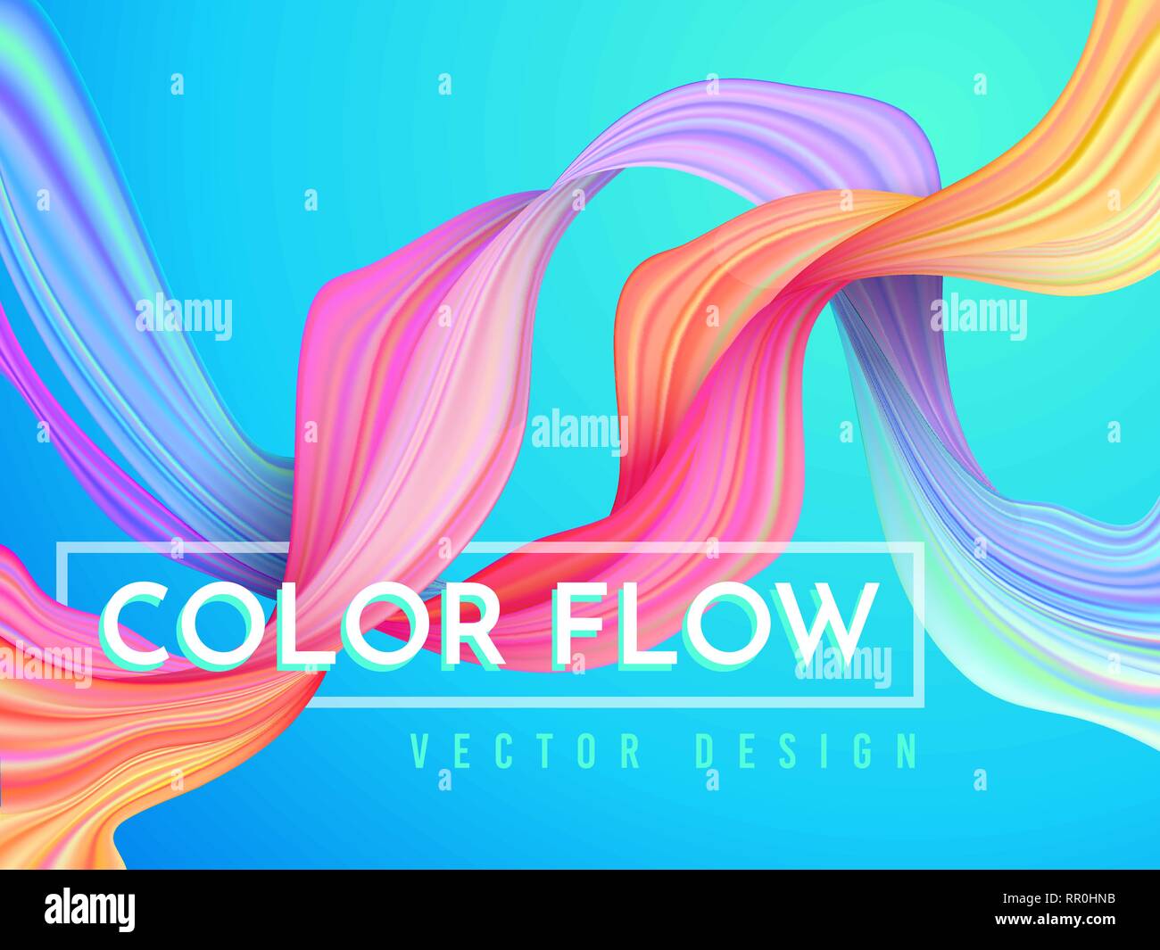 Modern color flow poster. Wave Liquid shape on light blue color background. Stock Vector